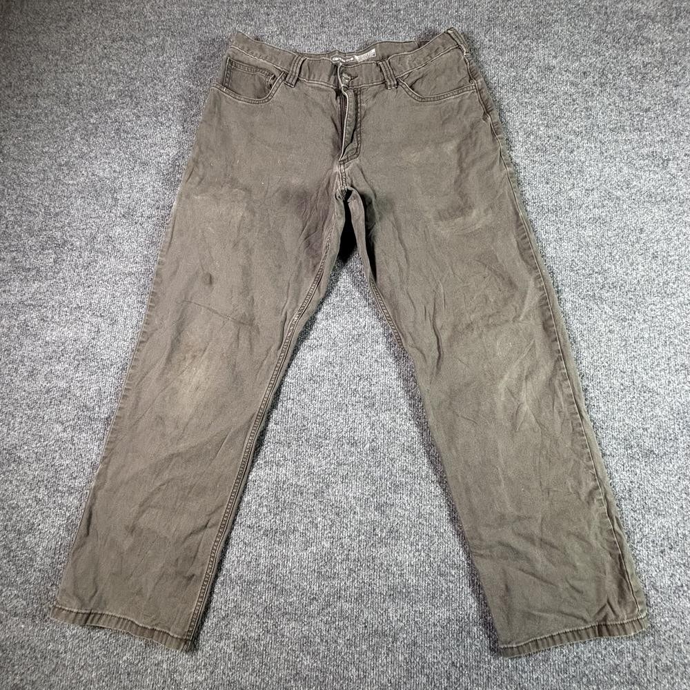 Carhartt Rugged Flex Khakis Pant Mens 34x30 Gray Canvas Cotton Straight Stretch